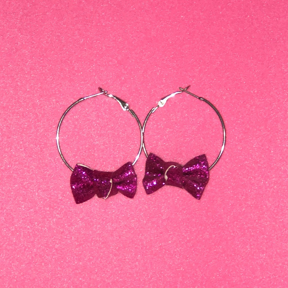 Hot Pink Bow Hoop Earrings